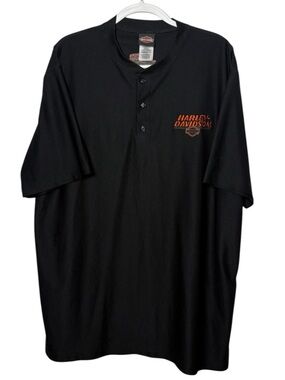 Harley Davidson Logo Black Henley Shirt 2XL Embroidered Logo Biker Sport